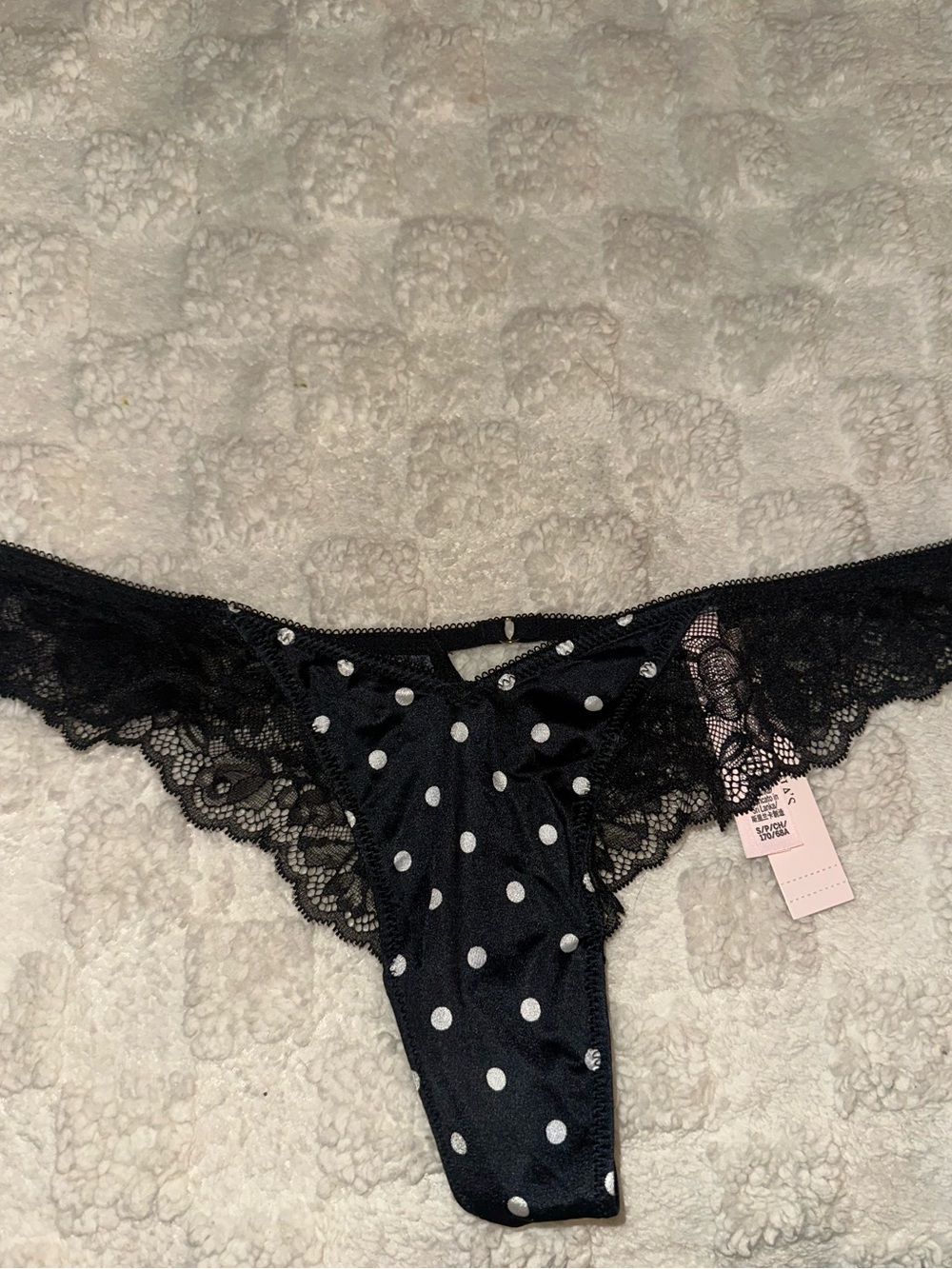 SMALL Victoria's Secret Black Polka Dot Lace Thong